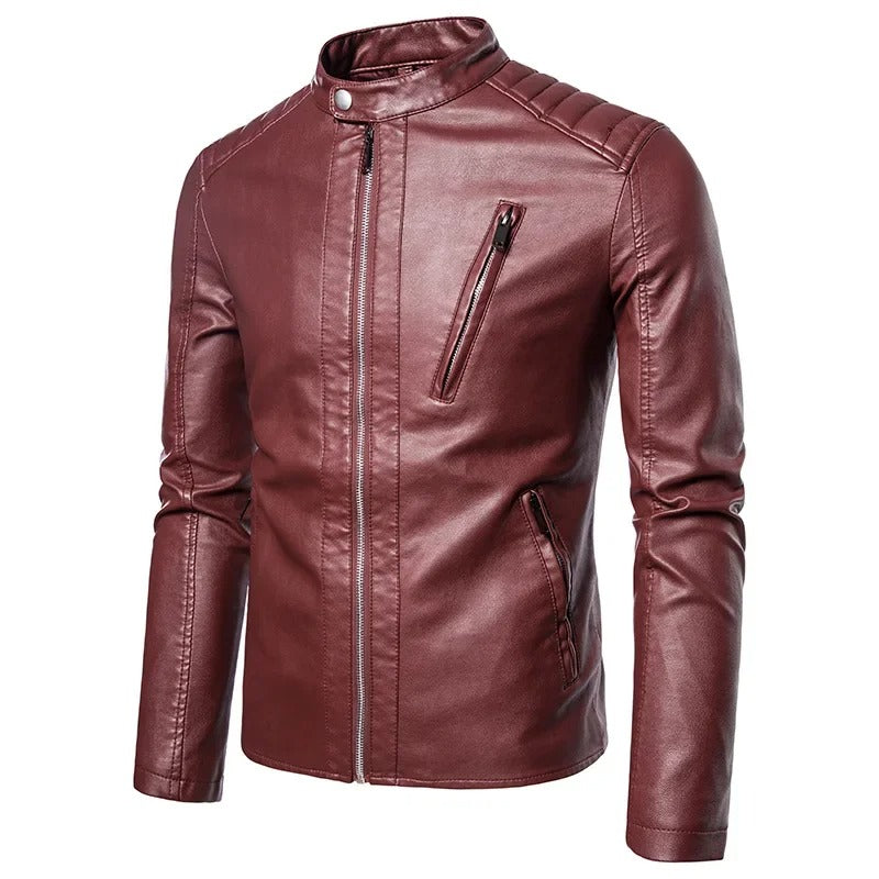 Stand men's elegant leather jacket, additional view