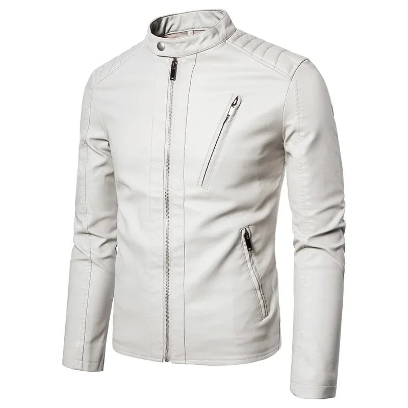 Stand men's elegant leather jacket, view 4