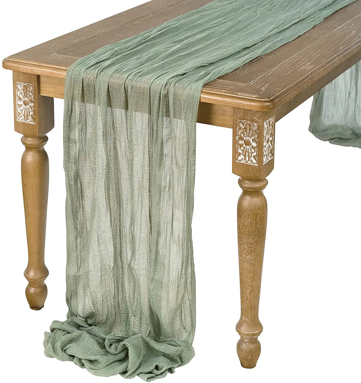 Garza runner draped over a wooden table