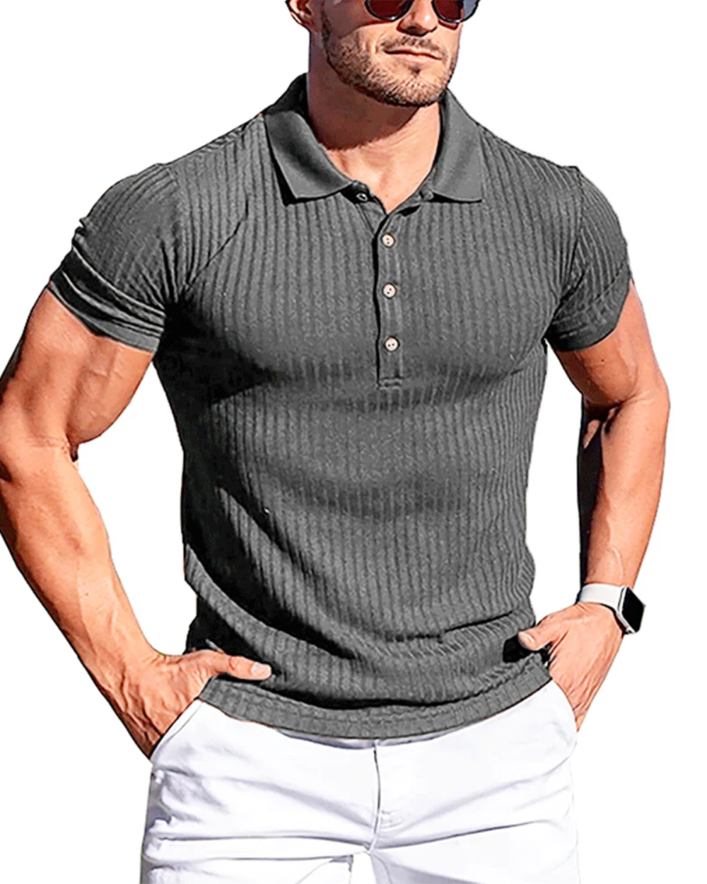 Franco men's elegant striped polo shirt, view 4