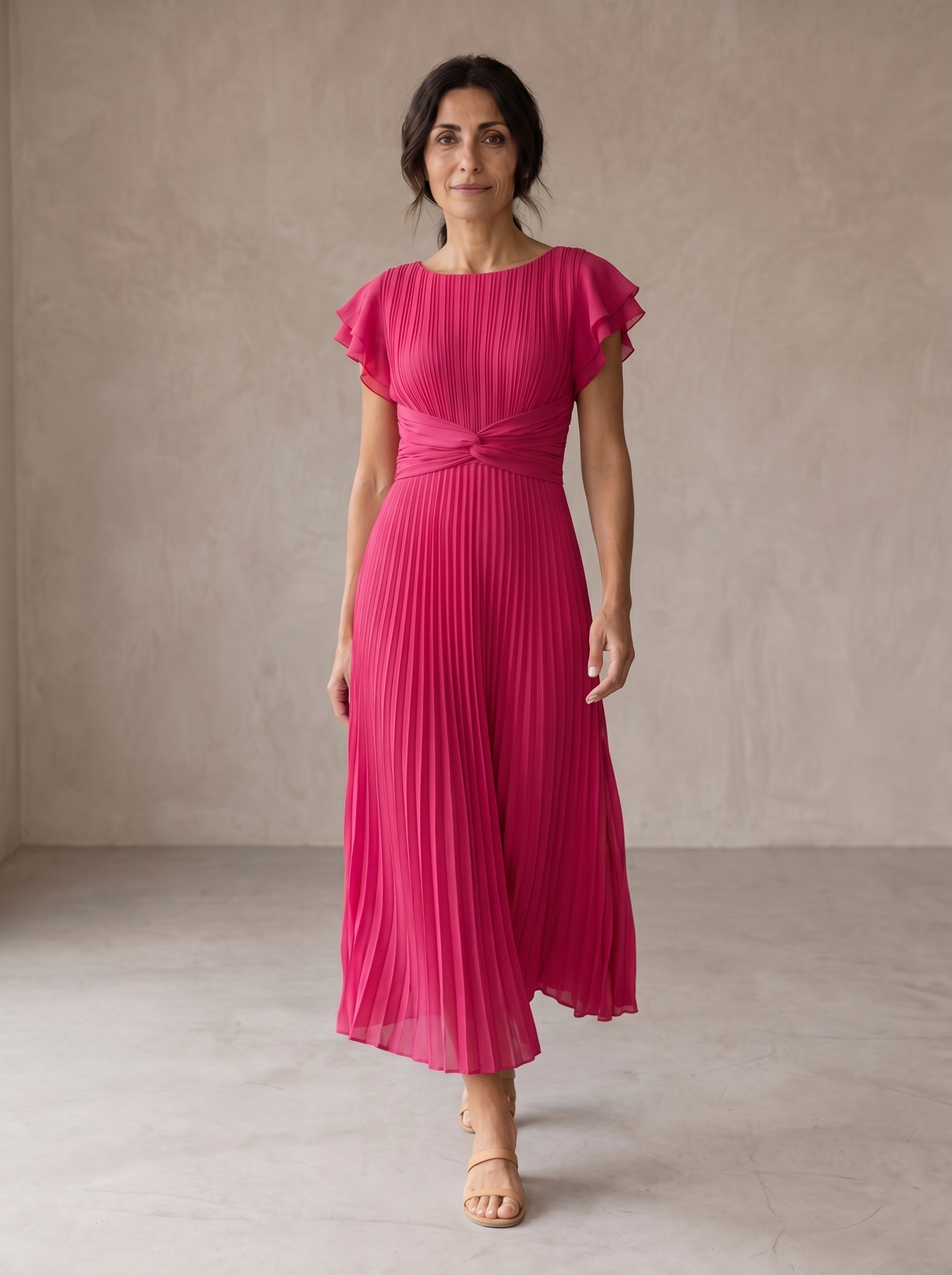 Seraphina Chic Pleated Maxi Dress with Adjustable Tied Waist