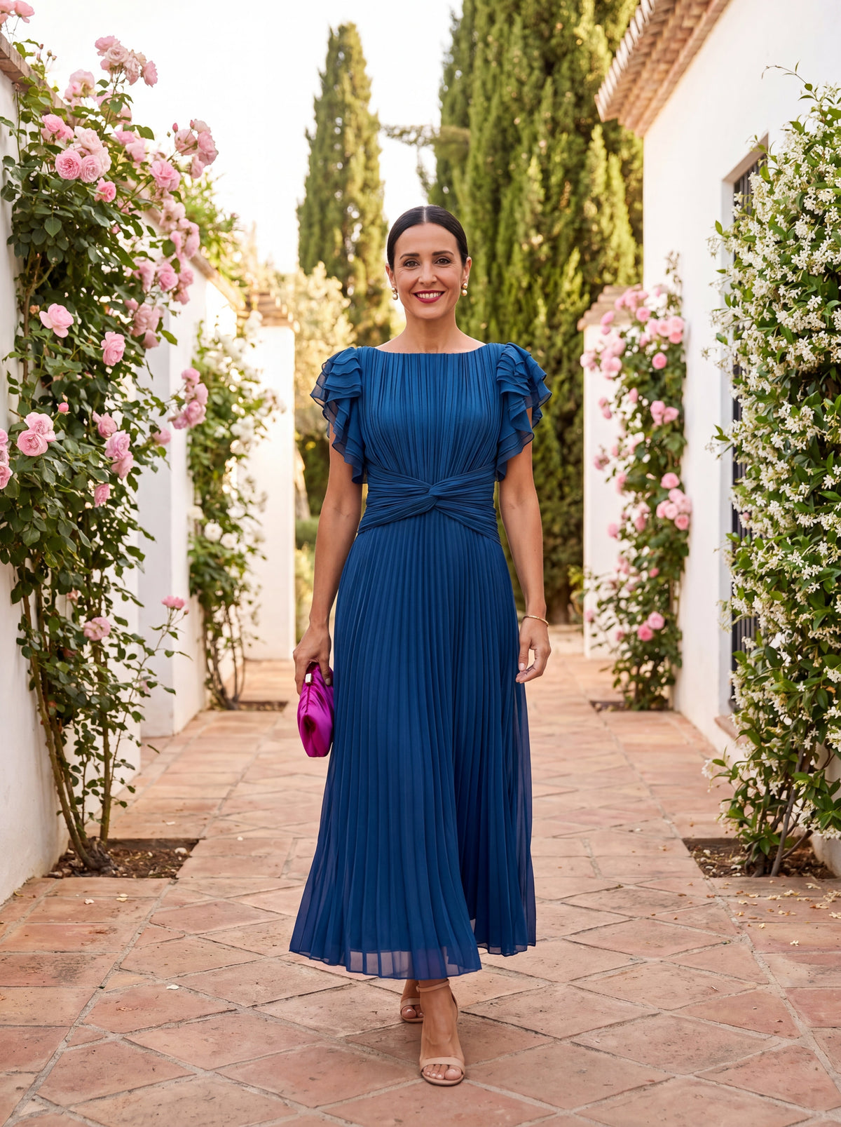 Seraphina Chic Pleated Maxi Dress with Adjustable Tied Waist, view 7