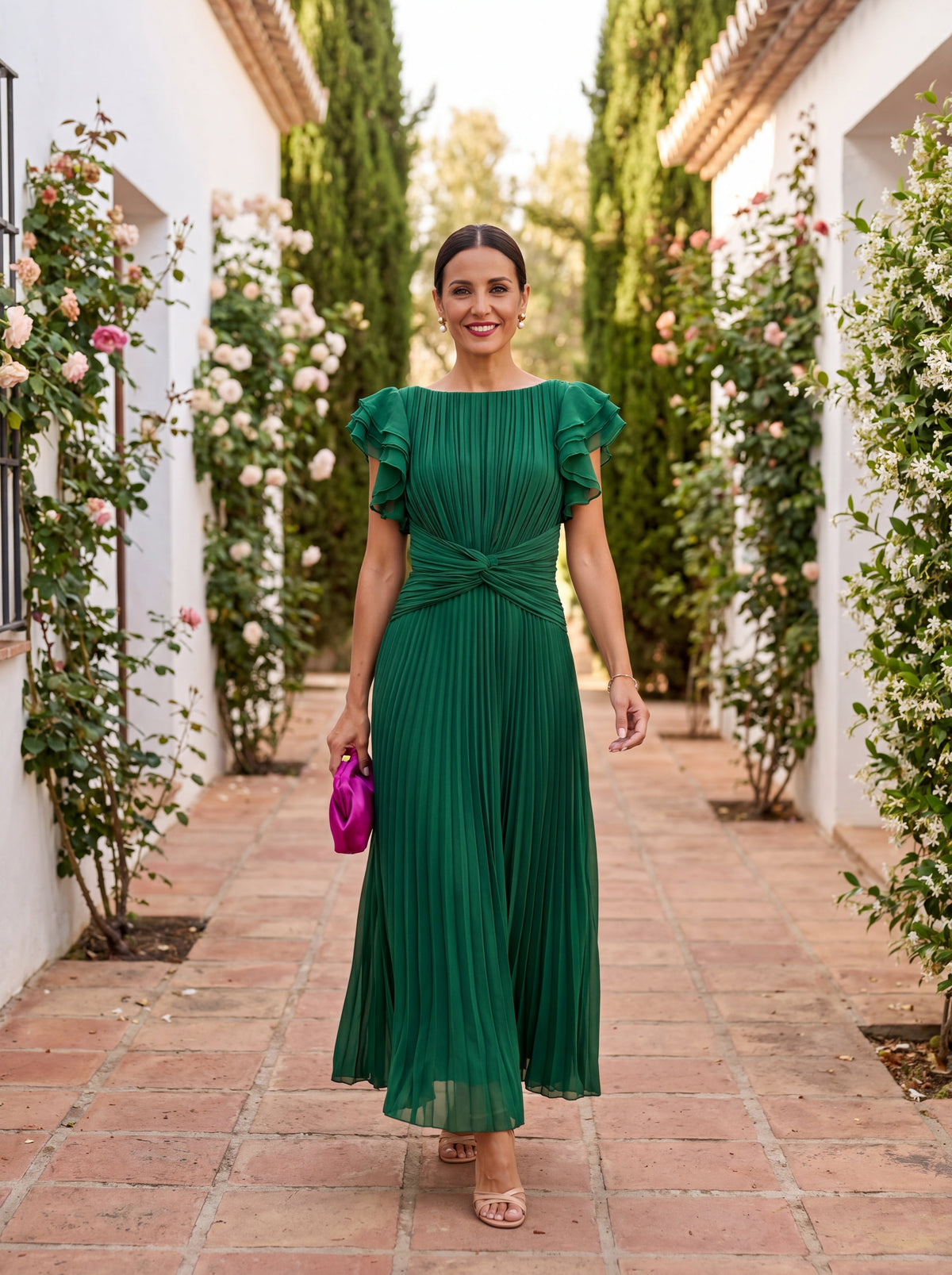 Seraphina Chic Pleated Maxi Dress with Adjustable Tied Waist, view 8
