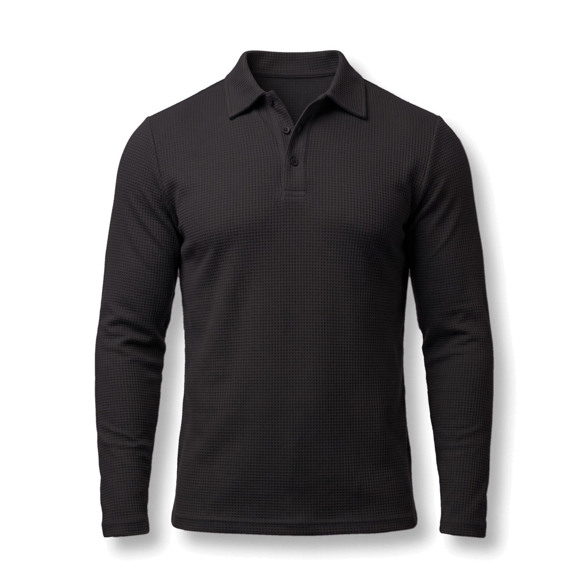 Marceau long-sleeve polo in Espresso Black, flat lay