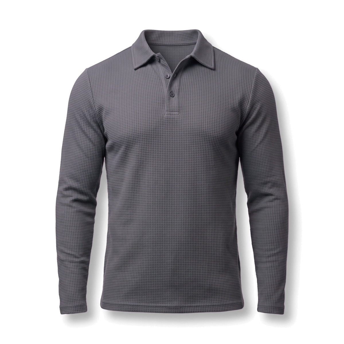 Marceau long-sleeve polo in Harbor Gray, flat lay