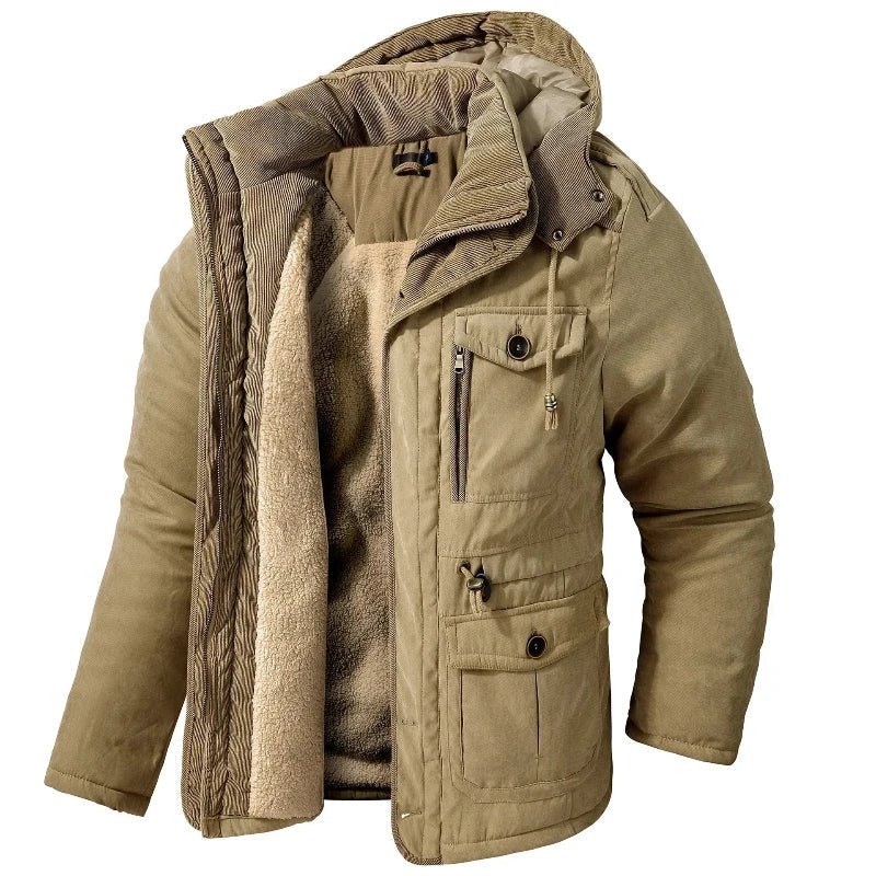 Grayson men's cold-weather parka with removable hood - Khaki