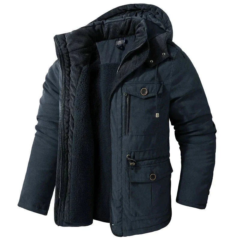 Grayson men's cold-weather parka with removable hood - Navy