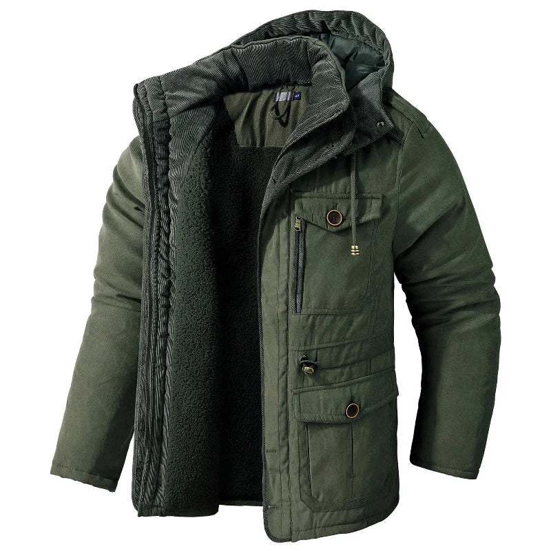 Grayson men's cold-weather parka with removable hood - Olive