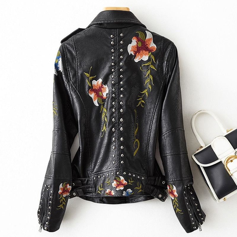 Women's Harper vintage leather jacket with floral embroidery — view 3