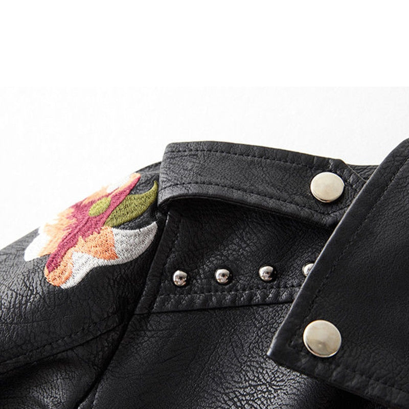 Women's Harper vintage leather jacket with floral embroidery — view 4