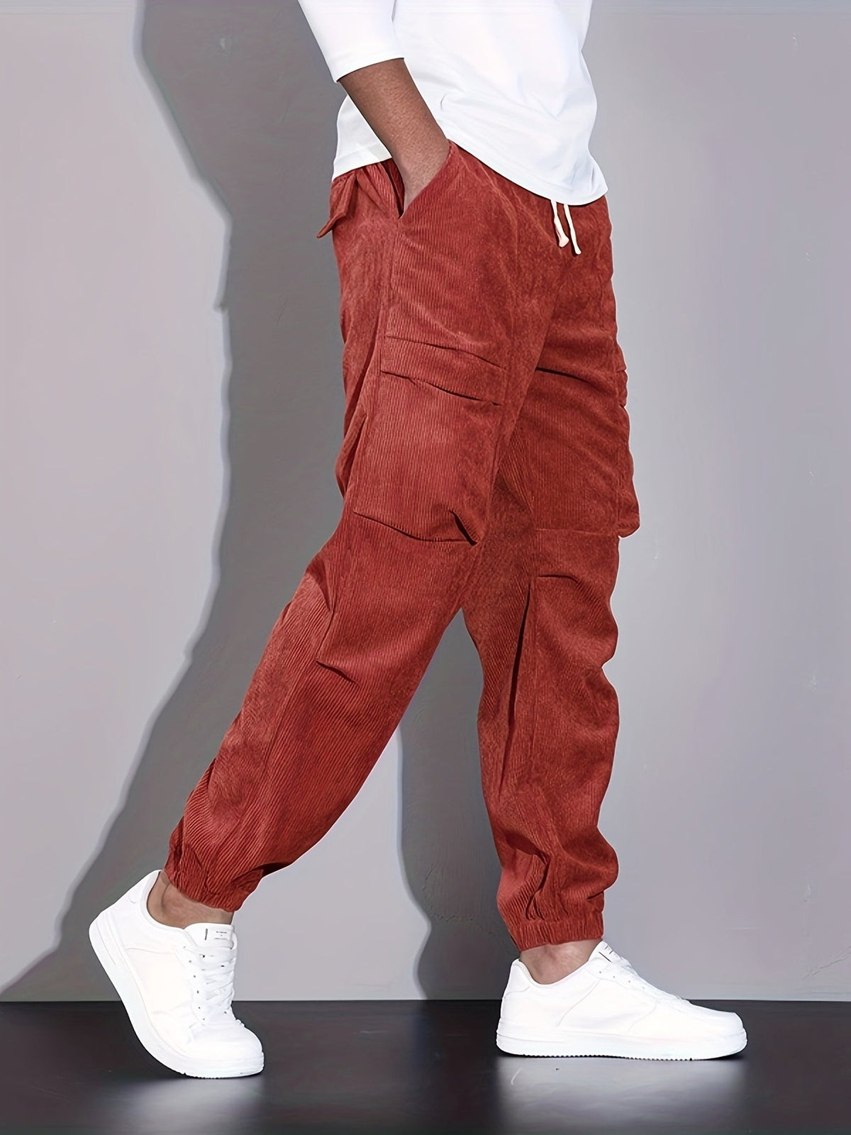 Hudson Corduroy Cargo Pants in Crimson Red