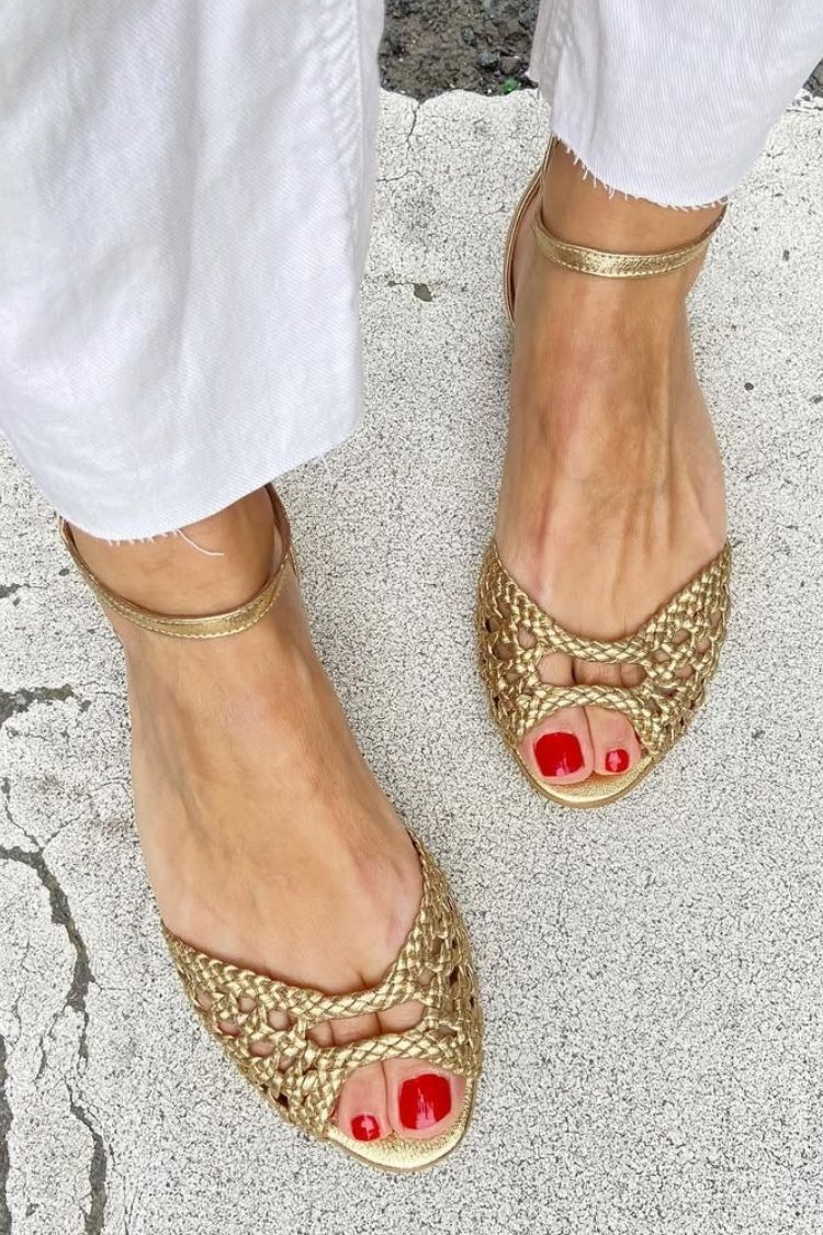 Isadora Handcrafted Gold Woven Sandals, view 2