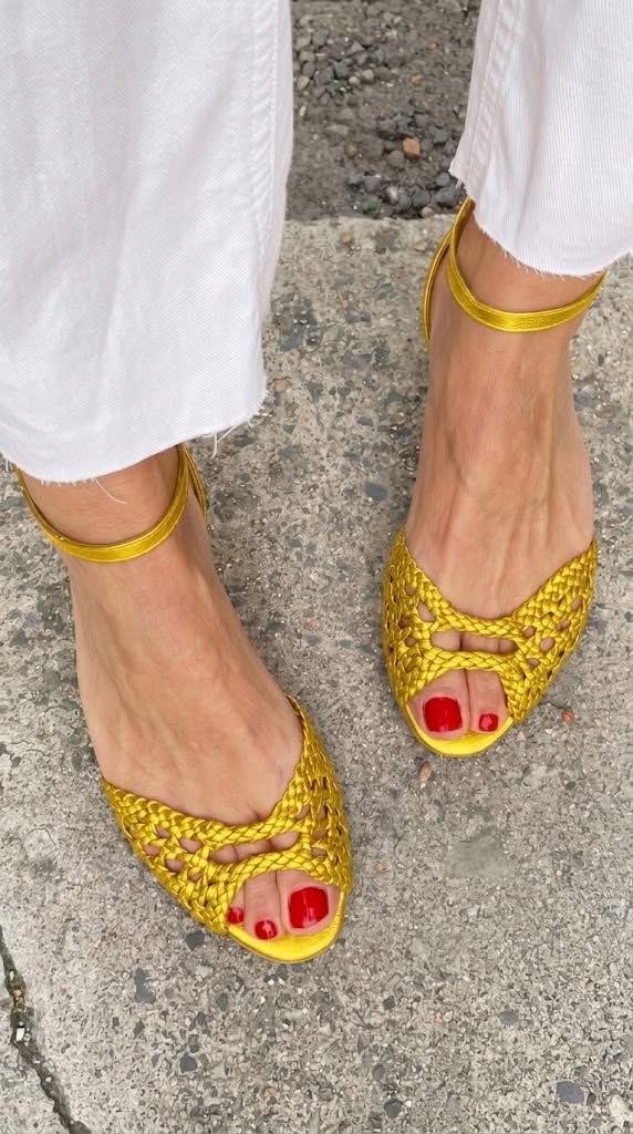 Isadora Handcrafted Gold Woven Sandals, view 6