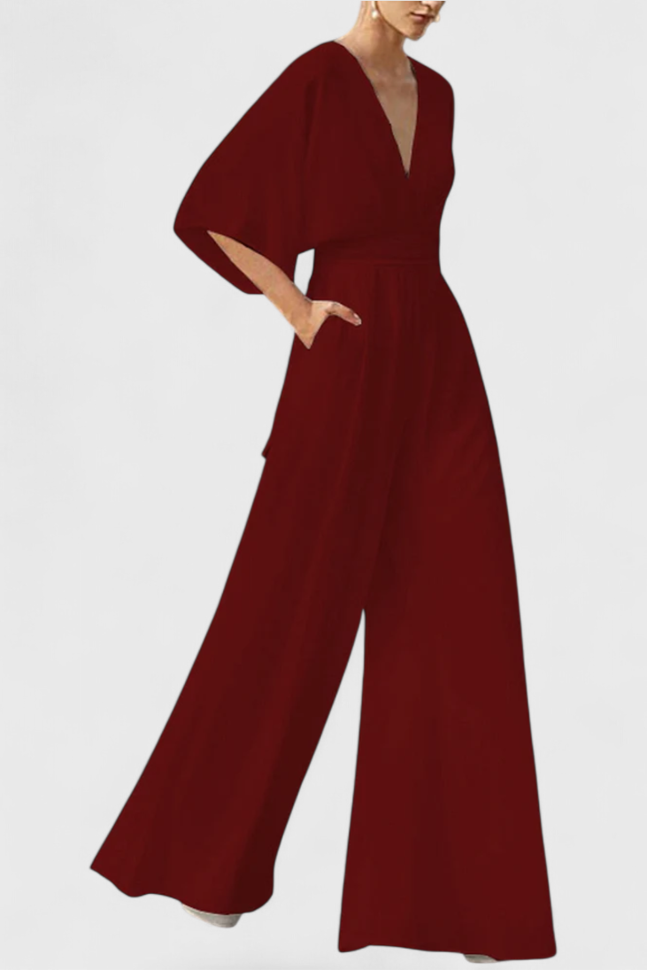 Isaura Chic Jumpsuit with Cape Sleeves and V Neck Design – women's jumpsuits, view 4