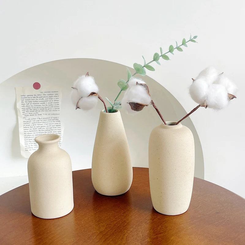 Latte bud vases with cotton stems