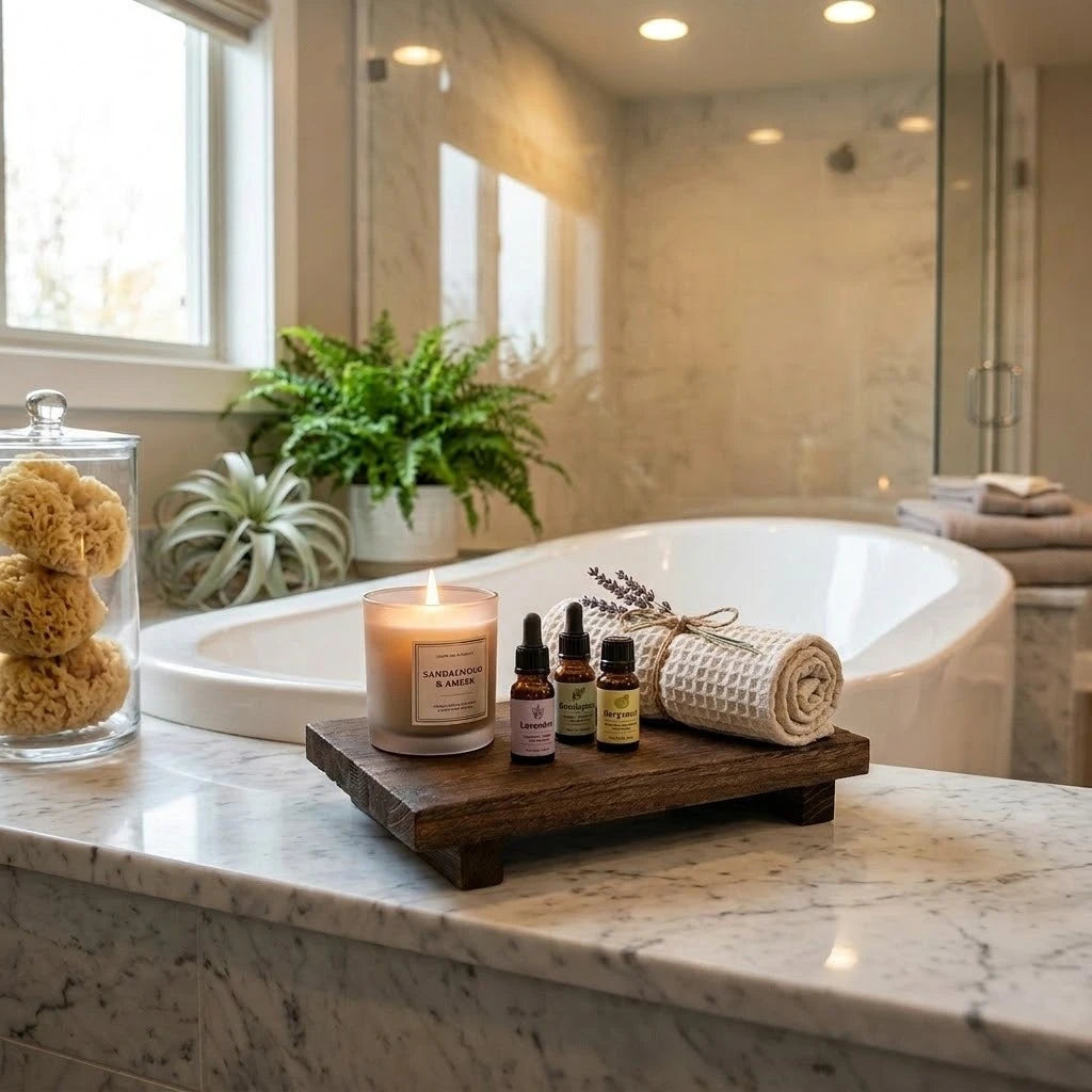 Lavabo wooden tray by the bathtub