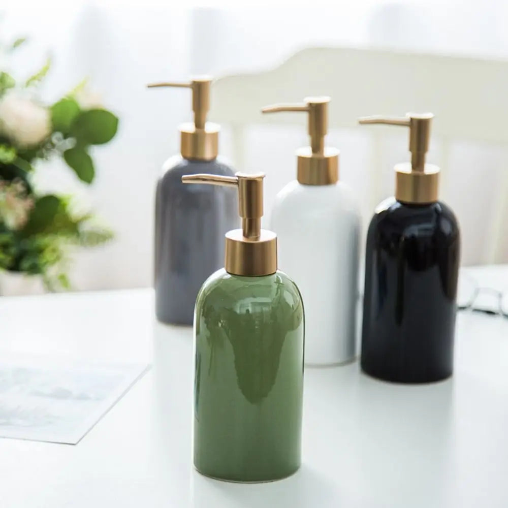 Lavanda ceramic dispensers on a vanity