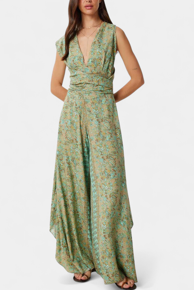 Leandra Floral Wrap Jumpsuit with Open Back Design – women's jumpsuits, view 2