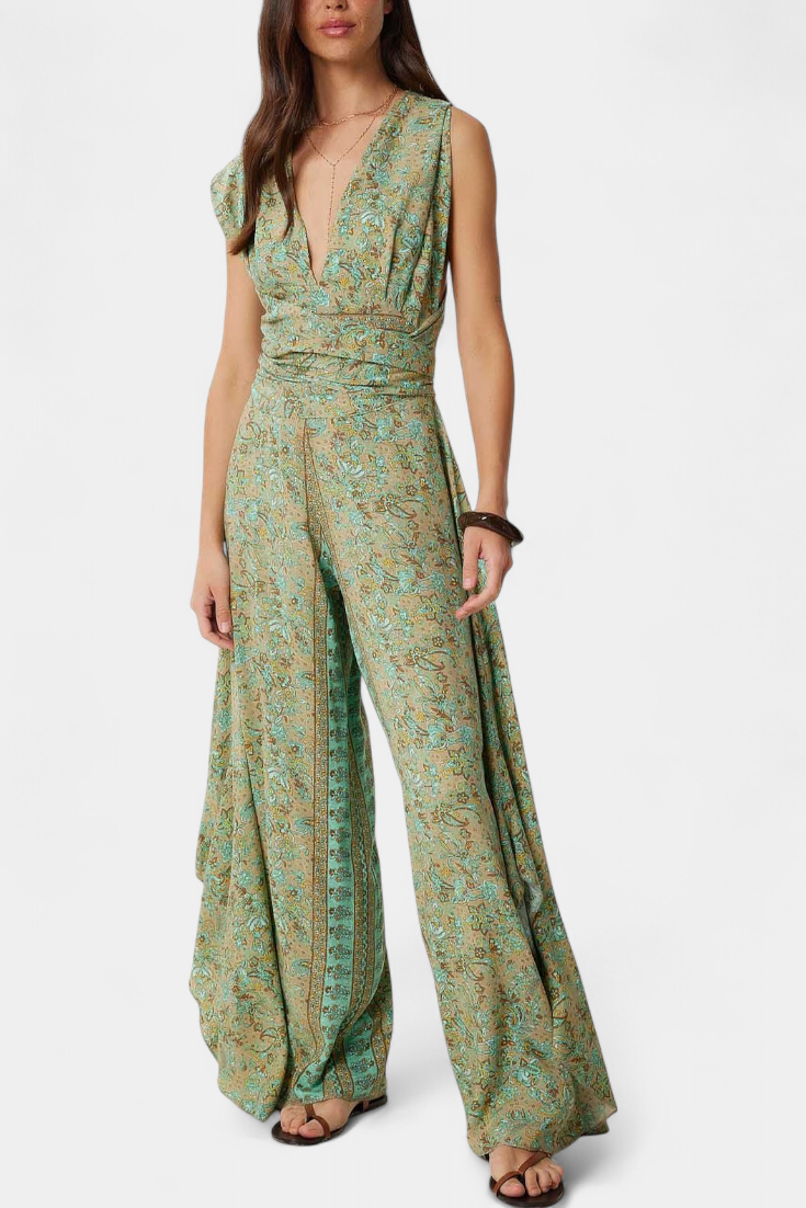 Leandra Floral Wrap Jumpsuit with Open Back Design – women's jumpsuits, view 4