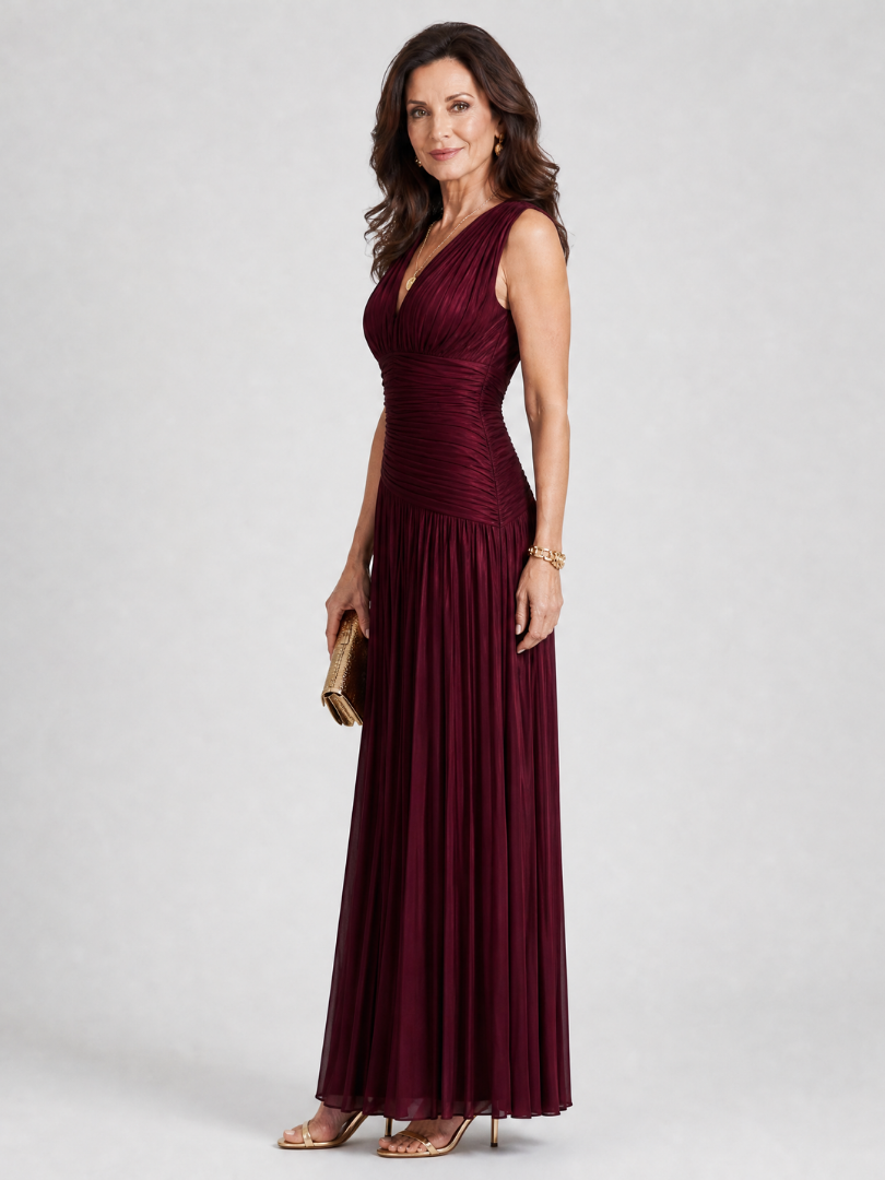 Lemar Sleeveless Pleated V Neck Midi Dress – women's dresses, view 2
