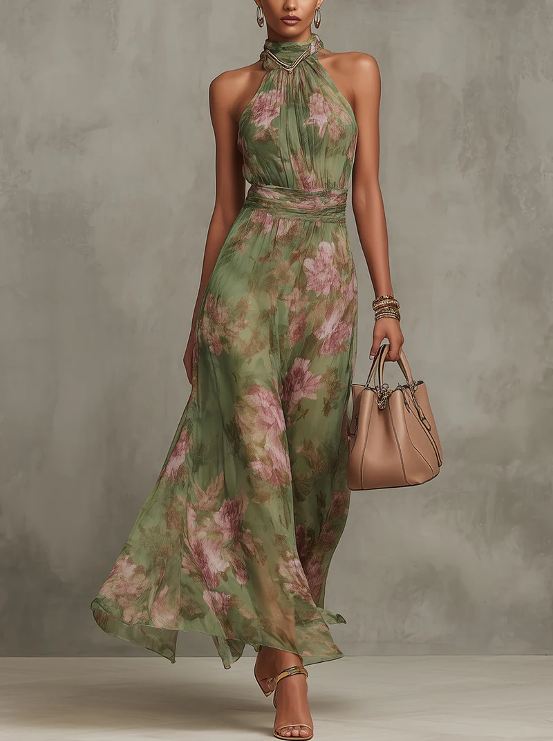 Livia Chic Floral Maxi Halter Dress – women's floral dresses, view 3