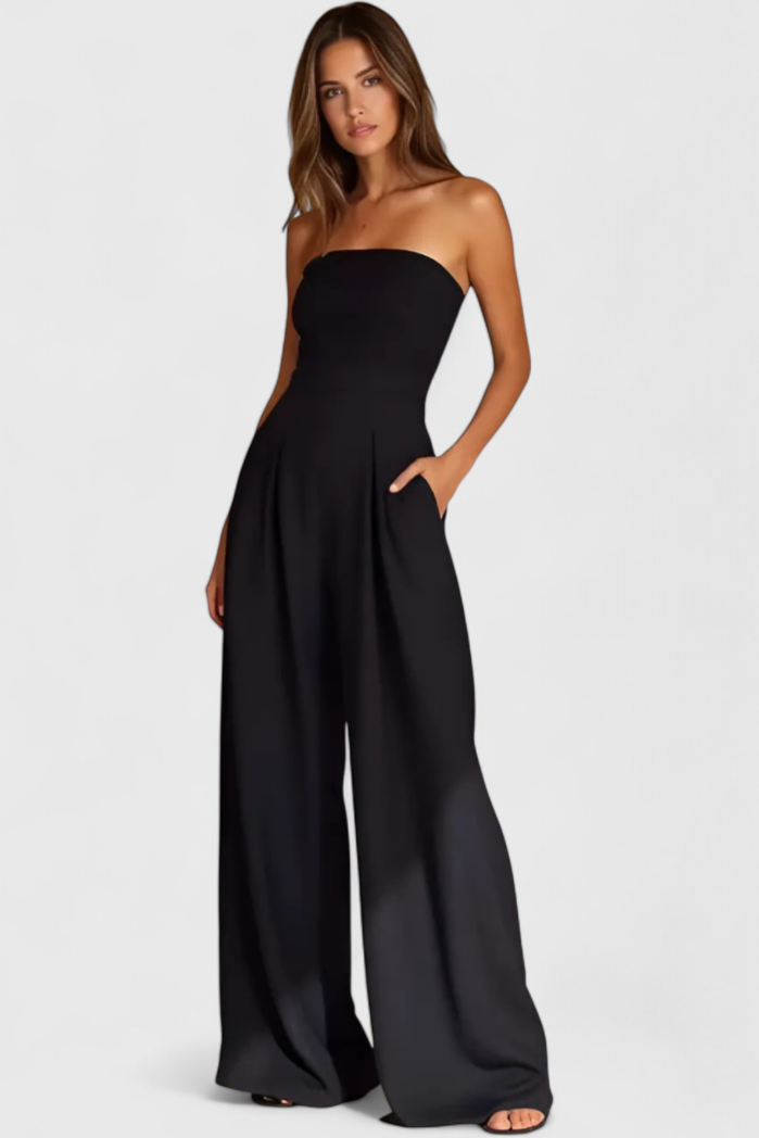 Structured Neckline Sleeveless Jumpsuit with Wide Leg Pants by Llona – women's jumpsuits, view 4