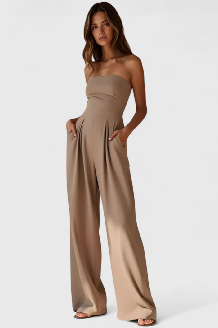 Structured Neckline Sleeveless Jumpsuit with Wide Leg Pants by Llona – women's jumpsuits, view 7