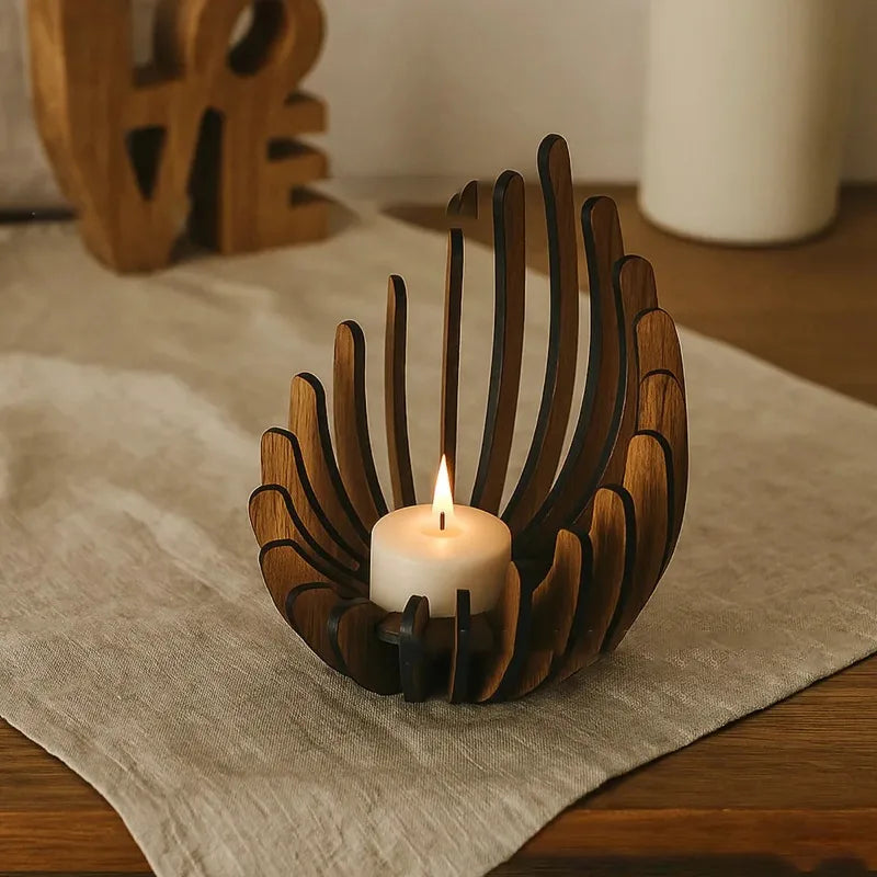 Loto wooden lotus candle holder glowing