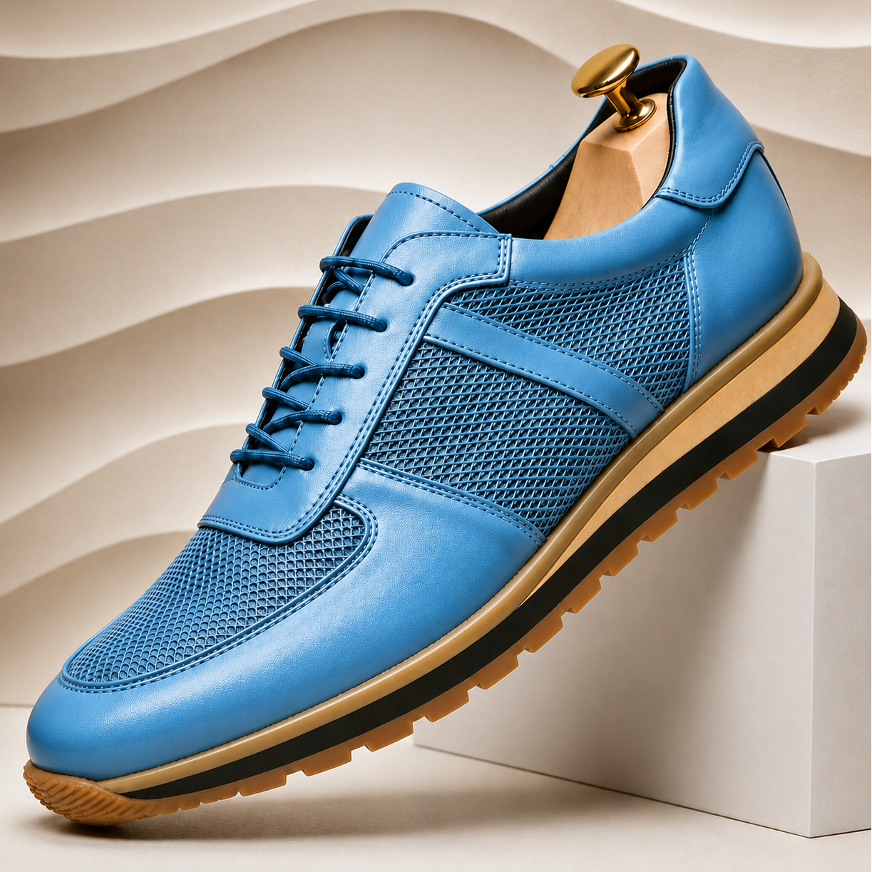 Luca Premium Leather Sneakers in Sky Blue