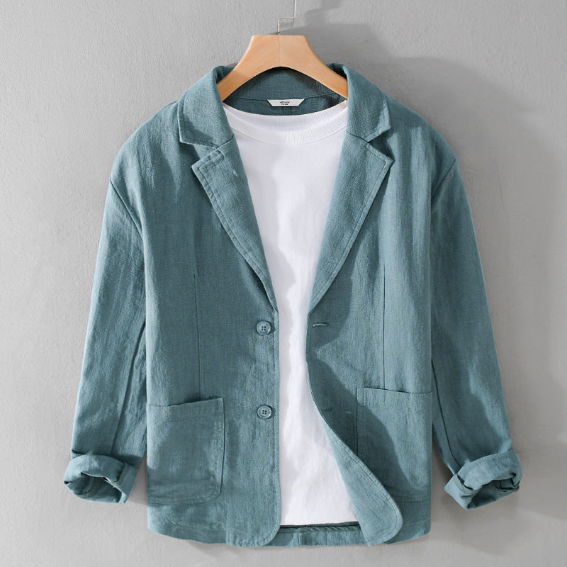 Luciano men's cotton-linen blazer in azure blue, relaxed fit