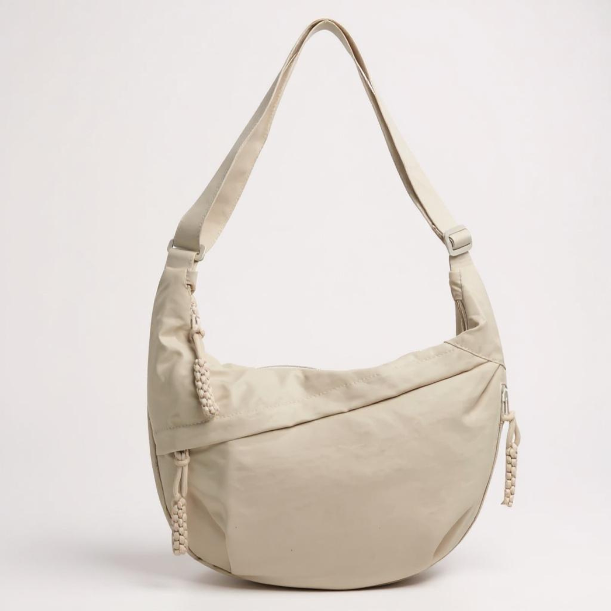 Luna Crescent Bag main zip compartment shown open