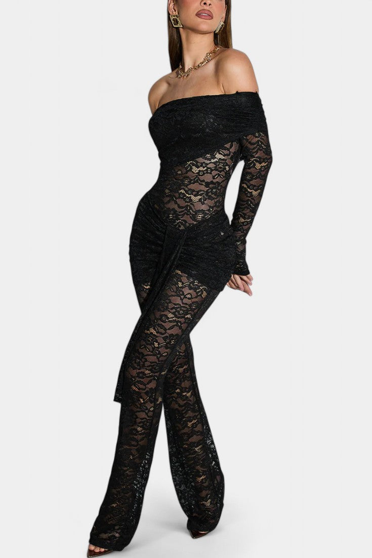 Maristella Bardot Set: Sheer Lace Top with Ruffled Mini Skirt – women's sets, view 2