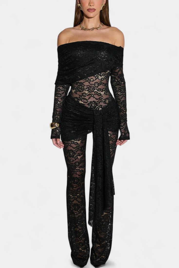 Maristella Bardot Set: Sheer Lace Top with Ruffled Mini Skirt – women's sets, view 4