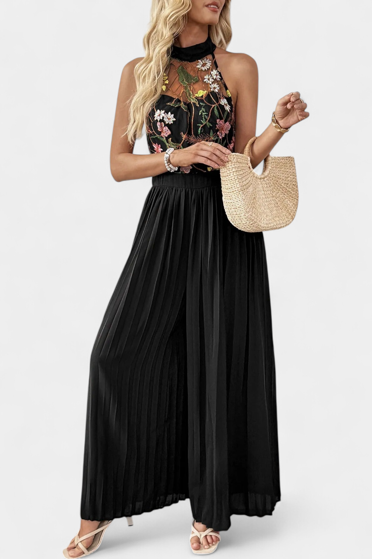 Maruja Floral Lace Halter Jumpsuit with Pleated Palazzo Pants – women's jumpsuits, view 4