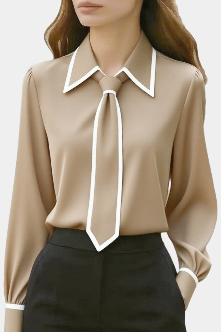 Ivory Maurine Blouse with Knotted Collar and Contrasting Details – women's shirts, view 5