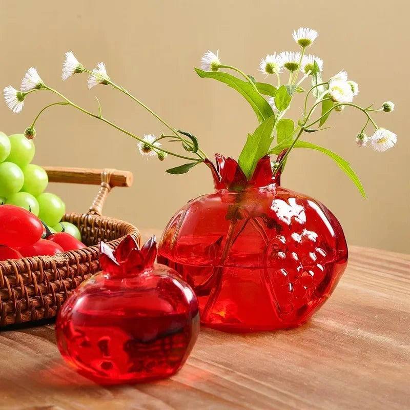 Melograno red glass pomegranate vases with flowers