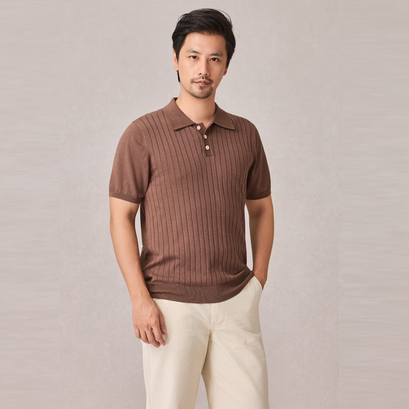 Menaggio men's fine ribbed knit polo in Brown