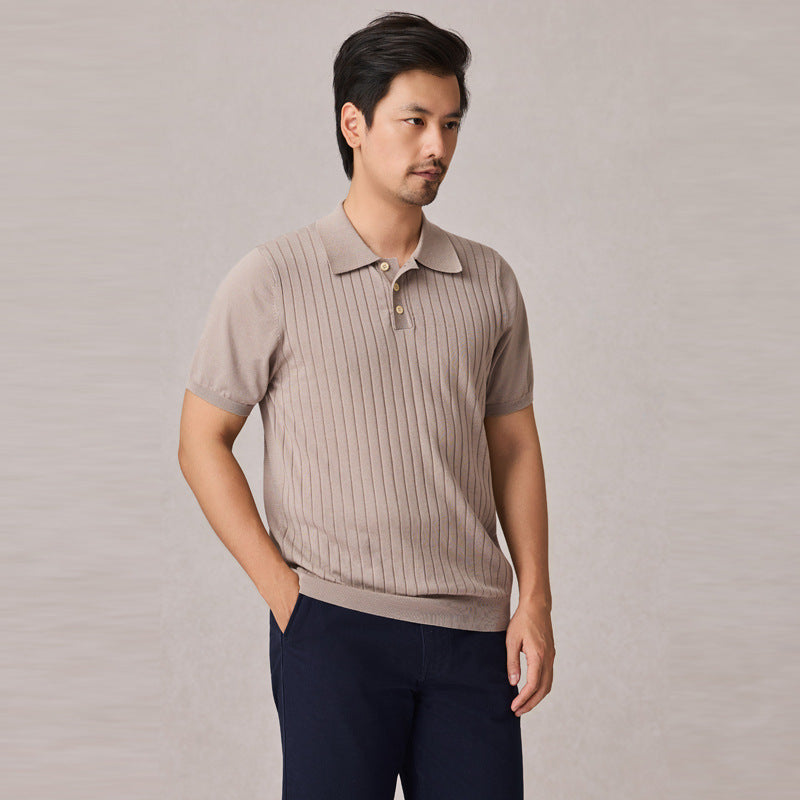 Menaggio men's fine ribbed knit polo in Taupe