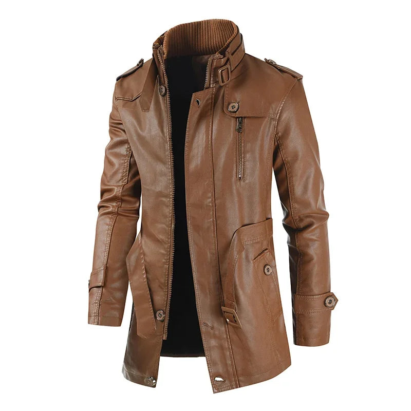 Biker men's elegant leather jacket, view 5