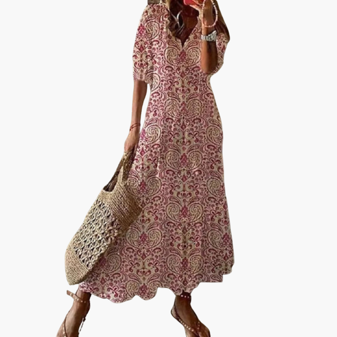 Mia women's vintage v-neck dress, view 4