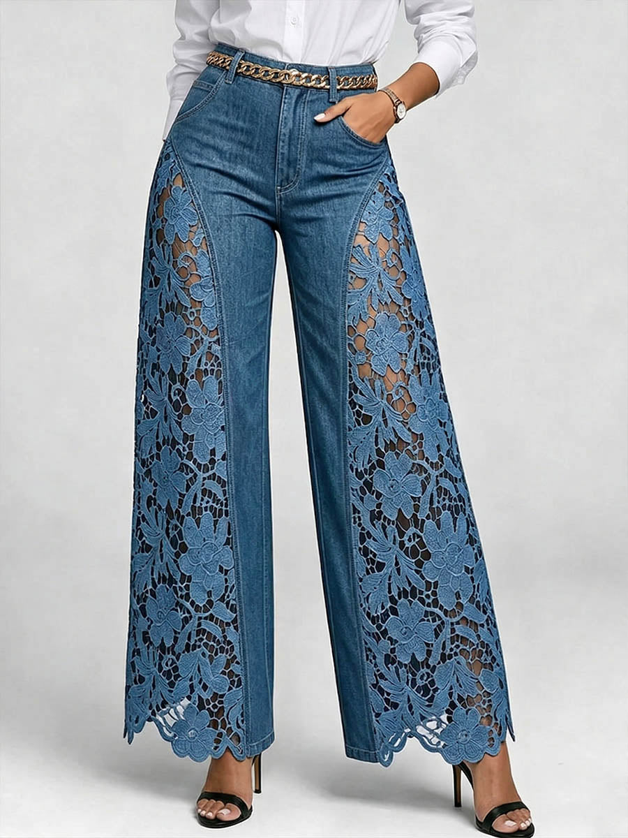 Michaela women's embroidered wide-leg jeans – Avinos Milano