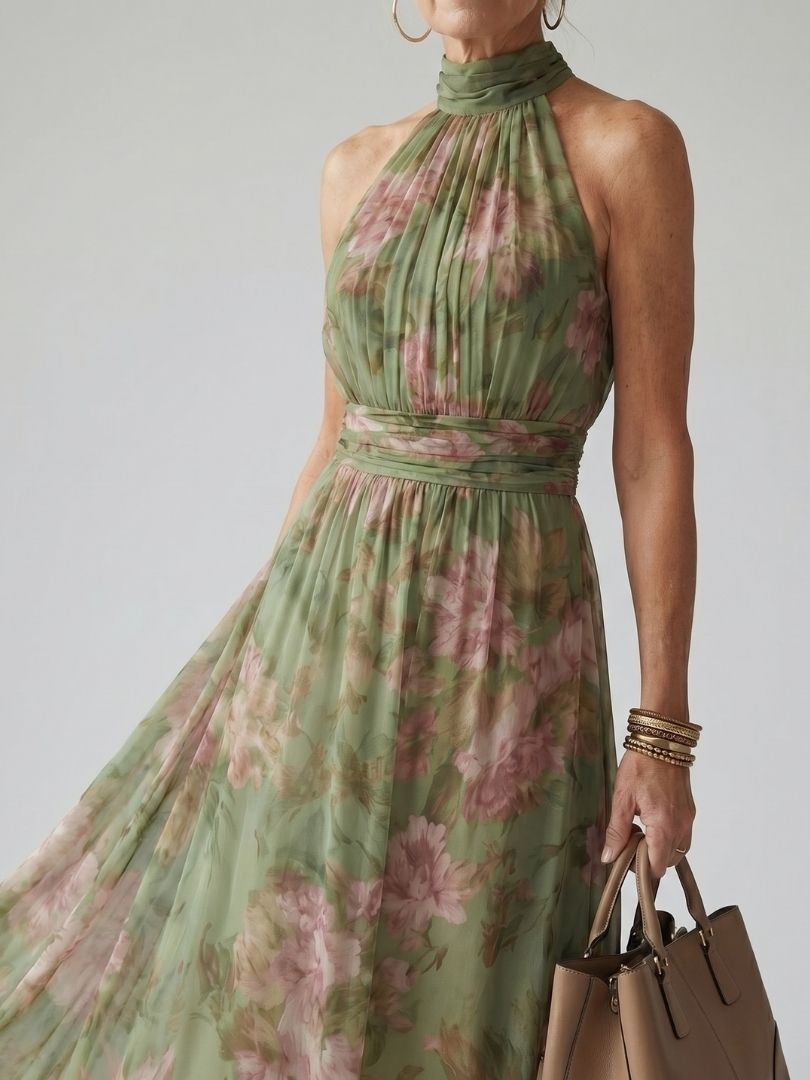 Mirelle Gathered Halter Midi Dress – women's dresses, view 2