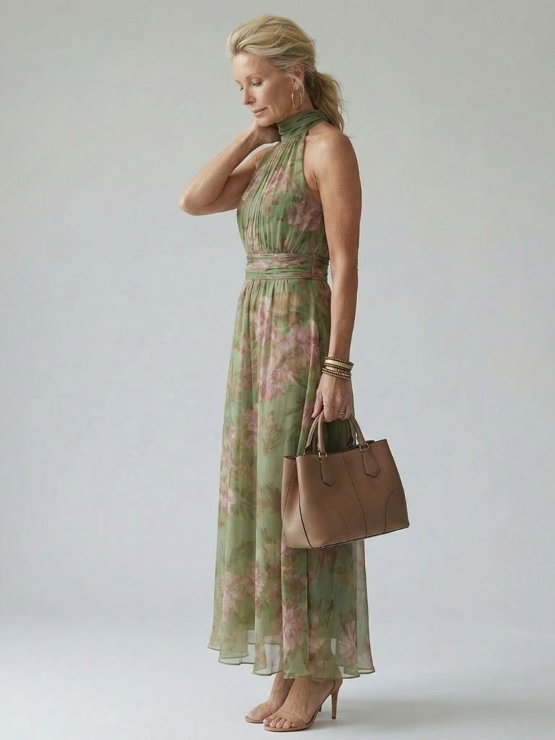 Mirelle Gathered Halter Midi Dress – women's dresses, view 3