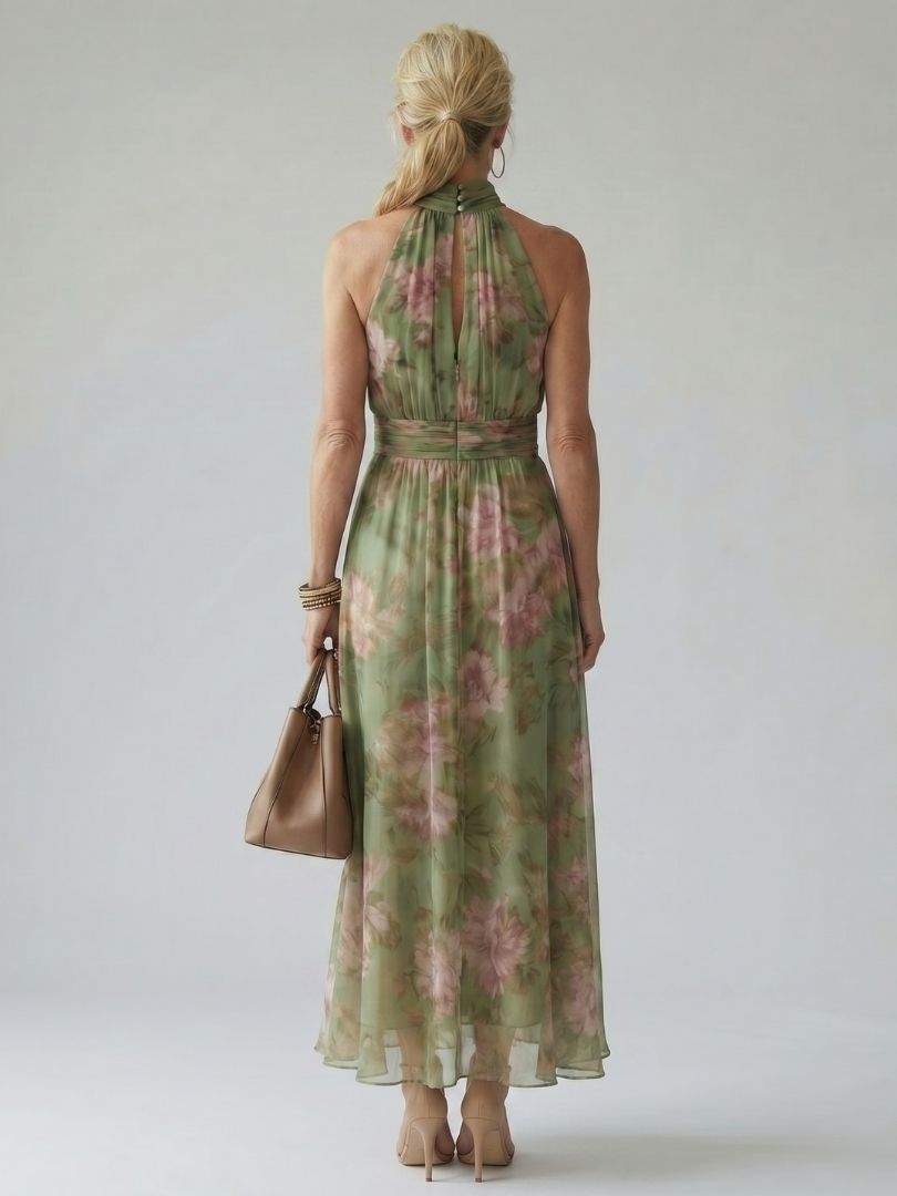 Mirelle Gathered Halter Midi Dress – women's dresses, view 4