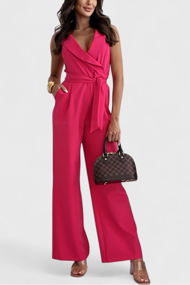 V Neck Montserrat Jumpsuit with Knot Detail and Crossed Design – women's jumpsuits, view 12