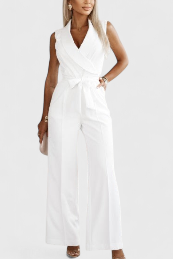 V Neck Montserrat Jumpsuit with Knot Detail and Crossed Design – women's jumpsuits, view 9