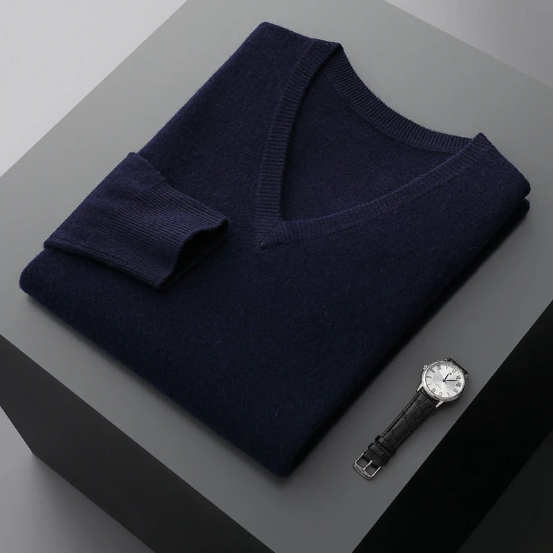 Men's wool v-neck sweater, alternate view