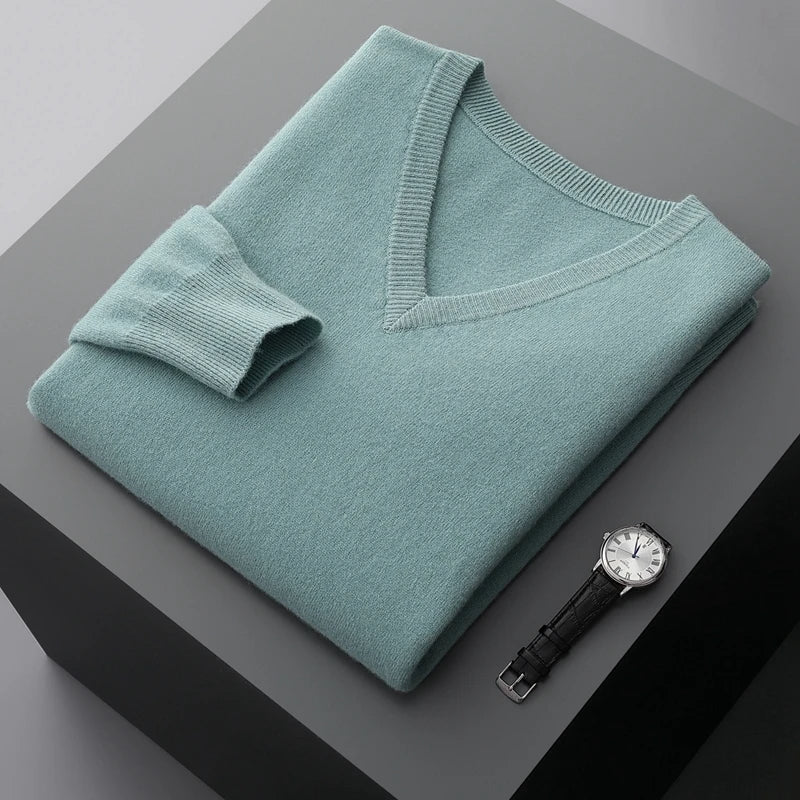 Men's wool v-neck sweater, view 4