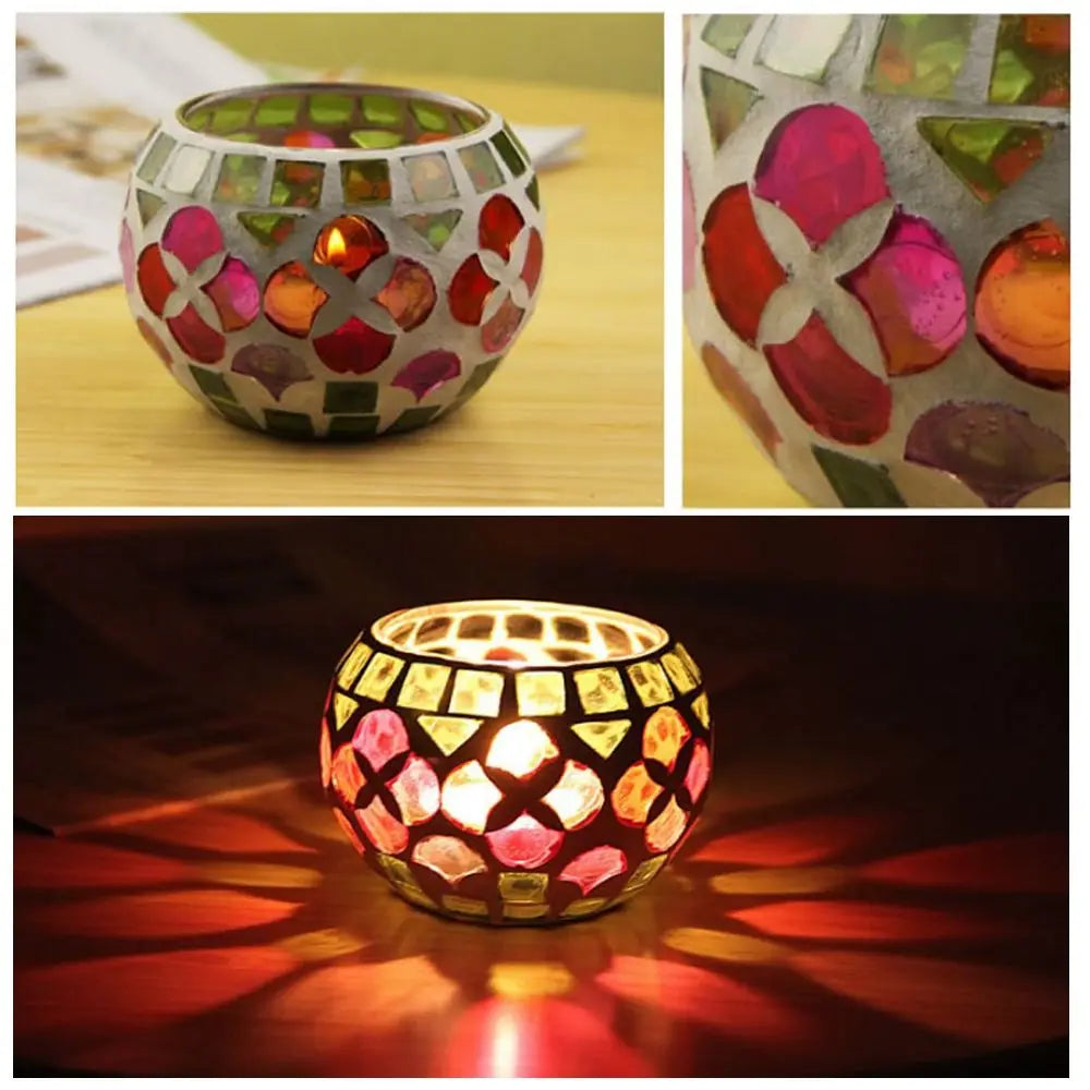Mosaico glass mosaic votives glowing