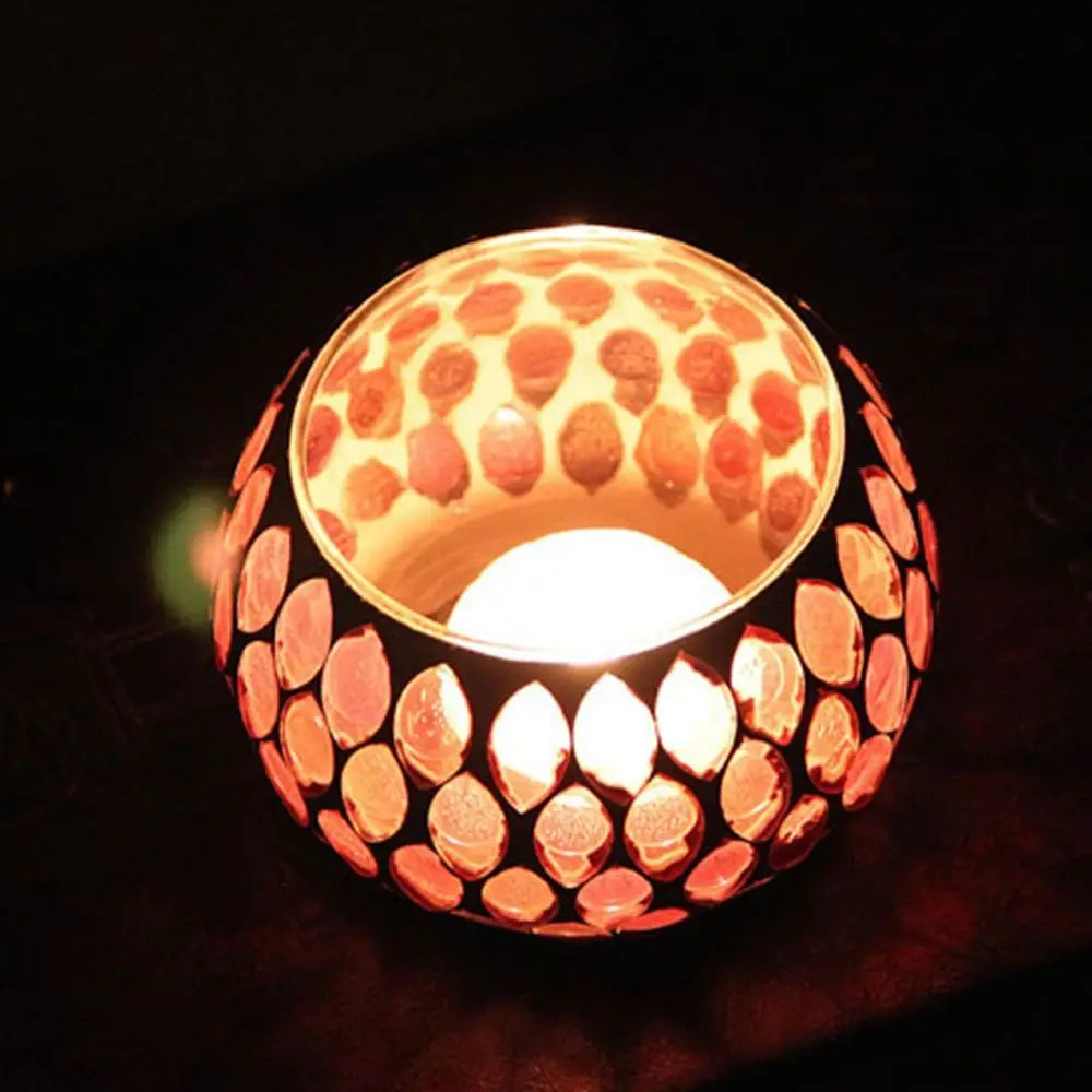 Mosaico votive with a lit tealight